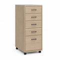 Caisson de bureau mobile rectangulaire 40 cm 45 cm 120 cm en bois effet chêne clair avec 5 tiroirs et roulettes