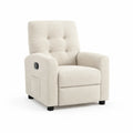 Fauteuil relax inclinable 80 cm largeur 85 cm profondeur 100 cm hauteur tissu polyester beige dossier capitonné structure bois pieds noirs mécanisme manuel