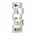 Bibliothèque étagère 60 cm largeur 24 cm profondeur 190 cm hauteur 5 niveaux MDF blanc structure géométrique pieds bois naturel
