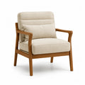 Fauteuil en bois d'hévéa 70 cm x 75 cm x 85 cm assise mousse polyester beige coussin dossier bois naturel accoudoirs bois naturel