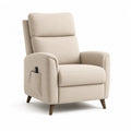 Fauteuil 75x80x100 cm assise rembourrée tissu polyester beige structure bois pieds bois naturel poche latérale