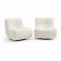 fauteuil pivotant lot de 2 78 x 78 x 70 cm tissu bouclé polyester ivoire base métal noir forme arrondie sans accoudoirs