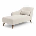 Méridienne chaise longue 165 cm x 74 cm x 82 cm tissu bouclé polyester écru structure bois pieds en hévéa massif coussin inclus