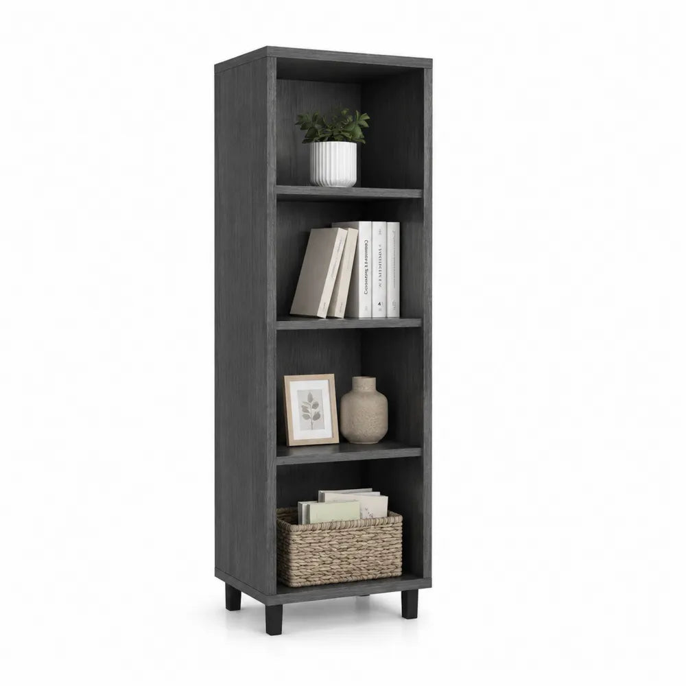 bibliothèque 60 x 30 x 170 cm étagère ouverte MDF mélaminé gris foncé 4 niveaux structure rectangulaire pieds noirs