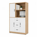Armoire de bureau 120 x 40 x 180 cm chêne clair et blanc avec étagères ouvertes portes et 3 tiroirs rangement intégré