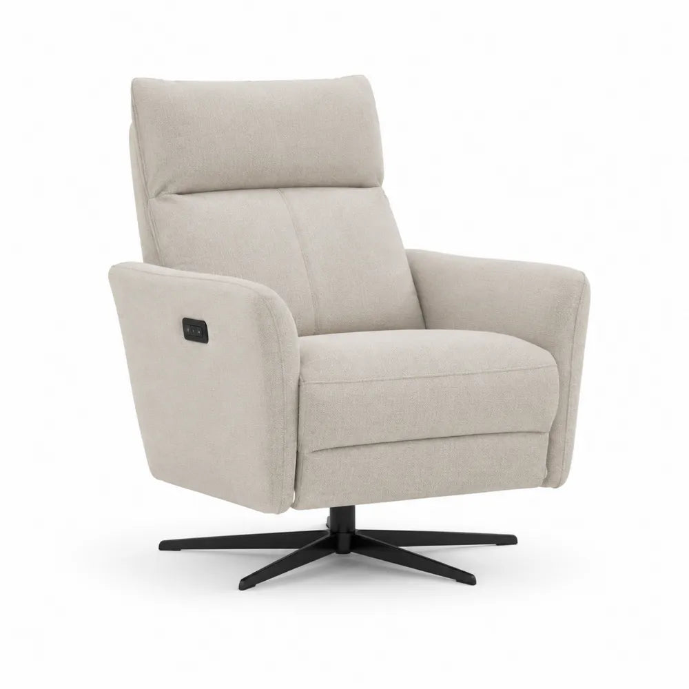 Fauteuil relax pivotant 80x85x105 cm tissu polyester beige base étoile acier noir dossier haut accoudoirs intégrés réglage latéral